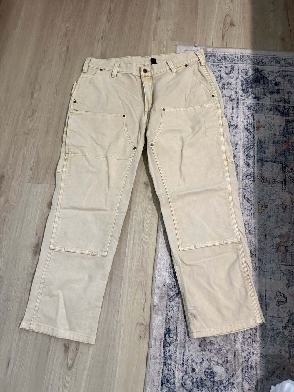 Carhartt Relaxed Fit Double-Front Work Dungaree Pants 36x28 Natural